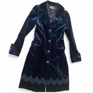 Vintage 1990’s Wanko blue sapphire long velvet coat. Size XS